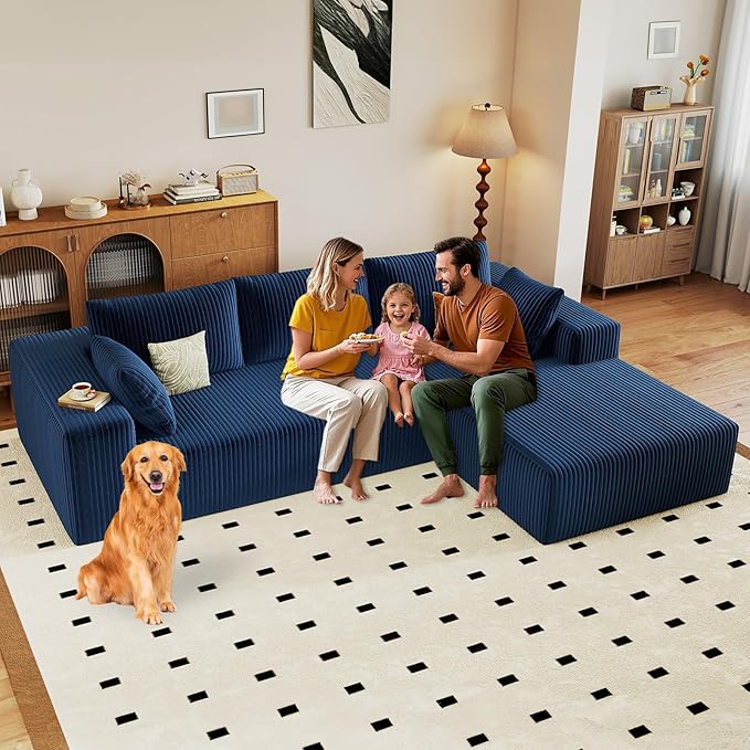 Kitchen Furniture atosela 96" Modular Sectional Sofa, Modern Corduroy Cloud Couch with Deep Seat, Boneless Couch Upholstered 3-Seater L-Shaped Sofa for Living Room, No Assembly Req