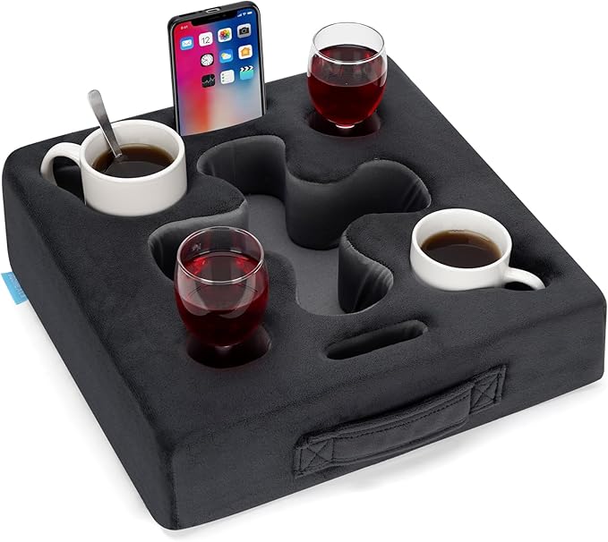 Living Room Organisation IGOHEALS Couch Cup Holder-Sofa Cup Holder Pillow Tray Caddy Cupholder Hearted for Bed, Rv, Tv, Car, Man Cave, Backseat for Remote, Drinks, Snacks (DarkGrey