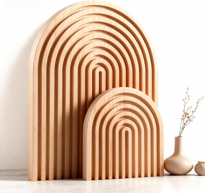 Living Room Furniture Nawwoo 2 Pcs Natural Wood Arch Decor, Boho Shelf & Serving Board for Fireplace Mantel, Kitchen Counter - Light Pine Finish