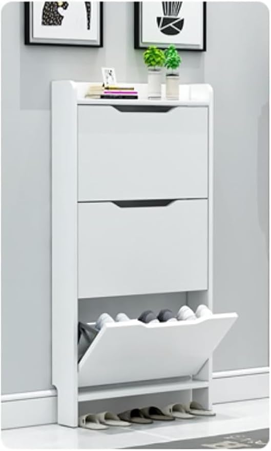 Kitchen Furniture LMMIAMZ Shoe Cabinet Freestanding Hidden Tipping Bucket Slim Shoe Cabinet with 3 Flip Drawers Organizer for Entryway, Hallway, Bedroom Living Room
