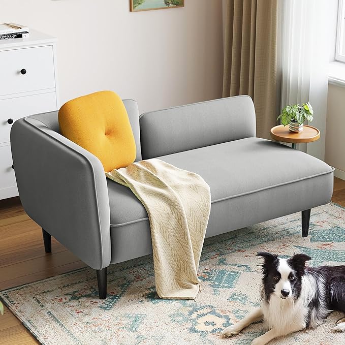 Living Room Furniture LINSY LINSY Small Loveseat Sofa, Mid Century Modern Couch 2 Seater Loveseats for Small Spaces, 57" Mini Couches for Bedroom Living Room, Gray Linen Settee Cou