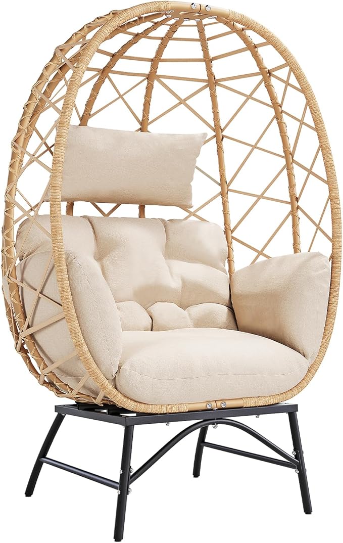 Bedroom Furniture SWITTE SWITTE Wicker Egg Chair Outdoor, Oversized Patio Lounge Chairs with Cushion for Indoor Living Room, Bedroom, Outside Backyard Balcony-Beige