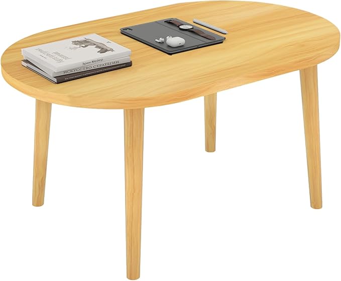 Living Room Furniture Funecy Oval Coffee Table Low Table with 4 Solid Wood Sturdy Legs,Floor Table Desk for Sitting on The Floor,19.7"D x 31.5"W x 16"H Inches,Living Room/Toy room