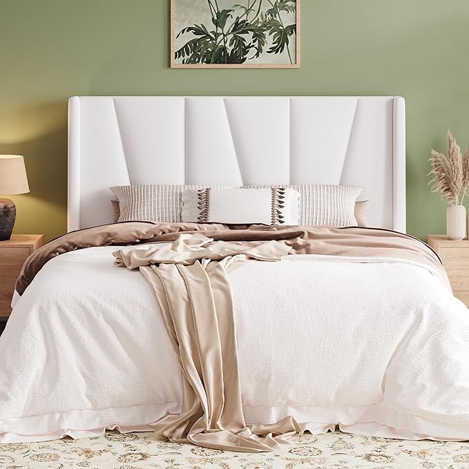 Bedroom Furniture Allewie Allewie Queen Size Platform Velvet Bed Frame with Geometric Wingback Headboard