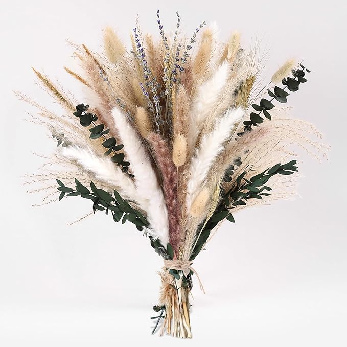Bedroom Decor Bpole Bpole Dried Pampas Grass Bouquet - 92 Pcs 11-13 inch Pampas Grass Decor with Bunny Tails,Eucalyptus & Lavender Dried Boho Flowers for Vase Wedding Home Table De