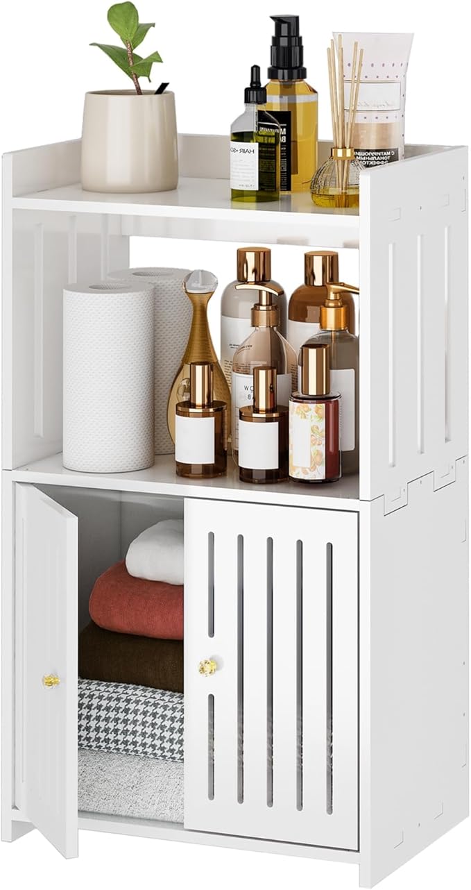 Bathroom Furniture HAYOFAMY 3-Tier Bathroom Storage Cabinet, Small White Floor Cabinet Freestanding Organizer with Door for Living Room Hallway Small Space