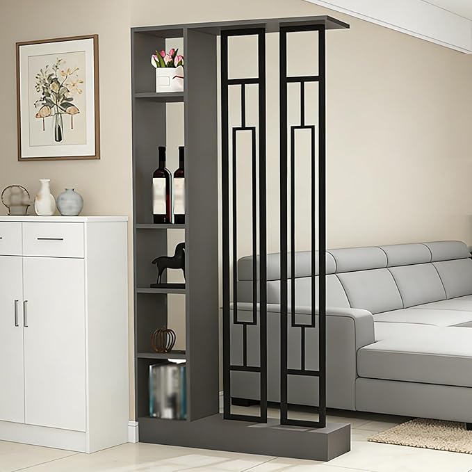 Kitchen Furniture Horseo Wall Room Divider - Freestanding Wood Room Divider with Shelves, Wall Divider with Storage Cabinet, Easy Assembly Freestanding Decor for Bedroom, Office