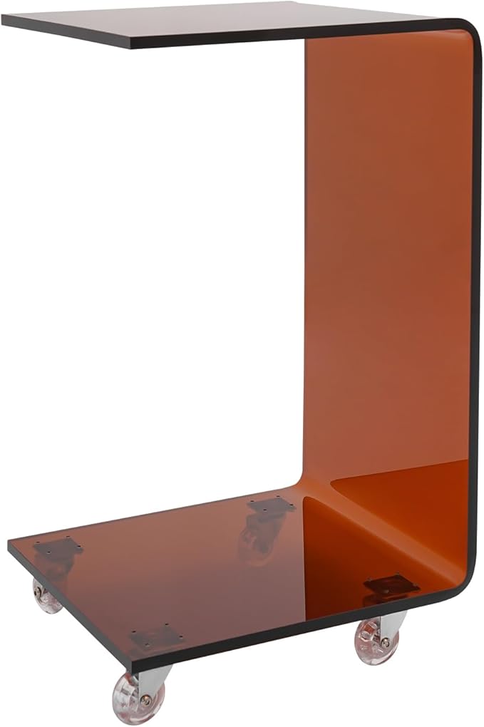 Living Room Furniture LOHISHILO Modern Acrylic Side Table, C-Shaped Sofa Table Nightstand with Storage and Lockable Wheels for Living Room, Bedroom, Office, Bedside, Couch