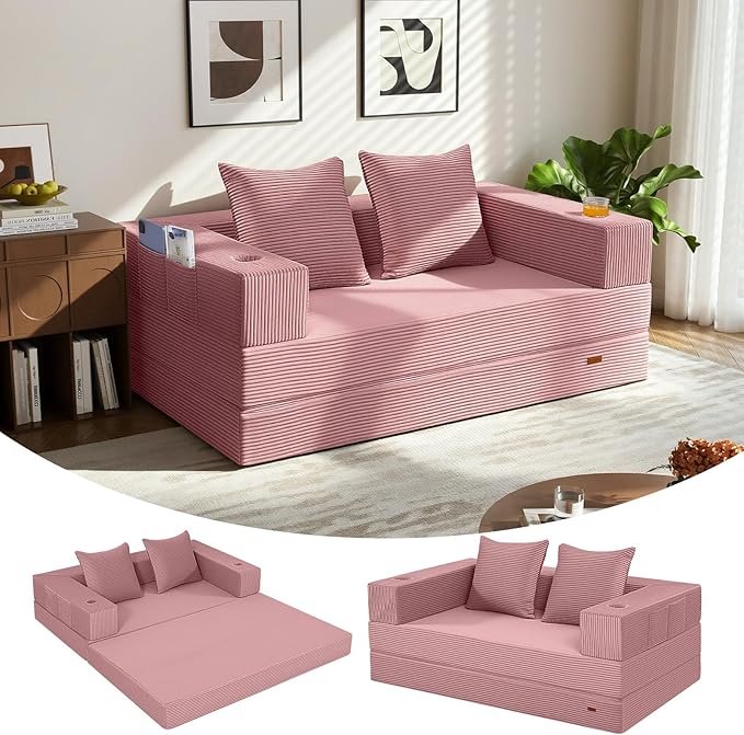 Living Room Furniture COMAX COMAX Futon Sofa Bed, 4‑in‑1 Convertible Sofa Bed, Folding Boneless Couches for Living Room, Fold Out Small Foldable Loveseat Floor Sleeper Comfy Mattre