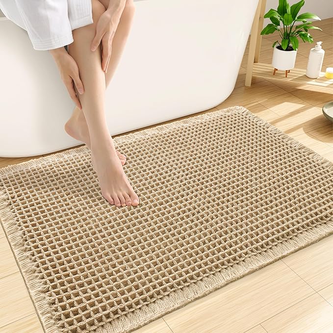 Bathroom Decor Smiry Smiry Waffle Bath Mat 30x20, Extra Soft Absorbent Bathroom Rugs, Non Slip Machine Washable Quick Dry Bath Rugs for Bathroom Floor, Tub, Shower, Home Decor Acce