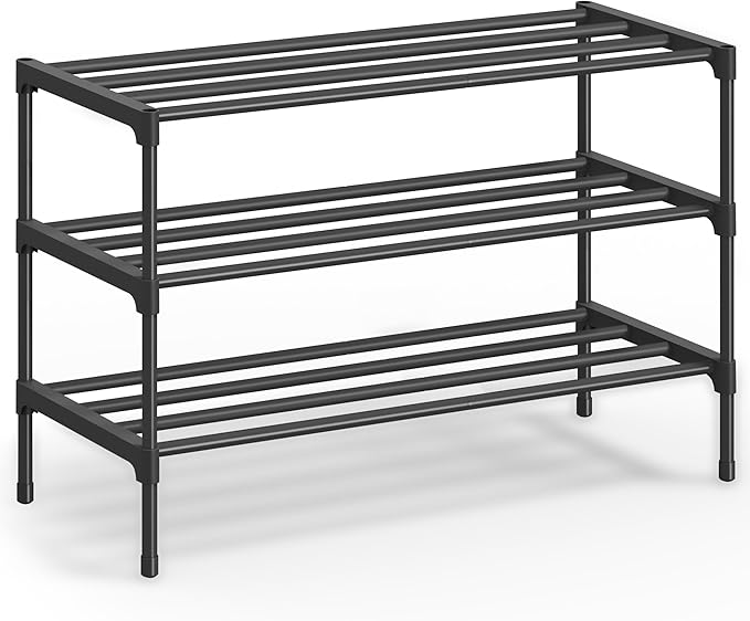 Bathroom Storage SONGMICS 3-Tier Shoe Rack for Closet, Compact Metal Shoe Organizer Shelf