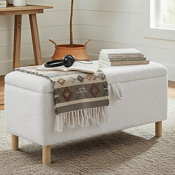 Living Room Furniture MALOL Ottoman with Storage, Storage Ottoman Bench, Entryway Bench with Wood Legs for Living Room, Bedroom, Sitting Area,Cream