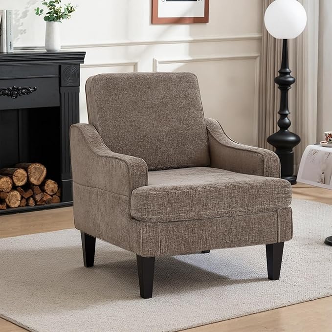 Living Room Furniture GAOHAPY Accent Chair for Living Room,Mid-Century Arm Chair Chenille Fabric Living Room Chairs,Upholstered Reading Chair for Bedroom,Single Sofa Chair with Woo