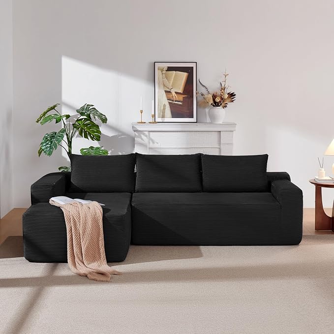 Living Room Furniture Vanress 97" Cloud Couch Sectional, L Shaped Boneless Couch Sectional Couches for Living Room, Modern Comfy Corduroy Fluffy Modular Sofa with Deep Seat, No Ass