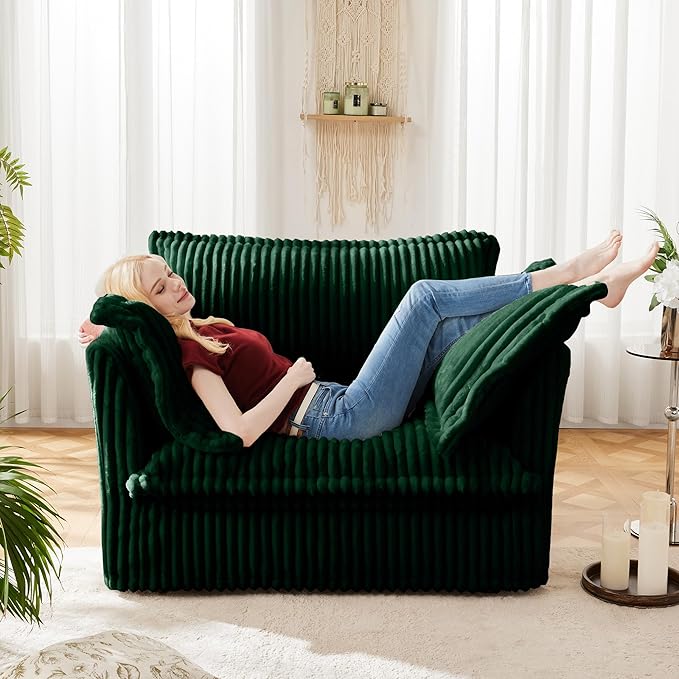 Living Room Furniture LIFE SKY LIFE SKY Green Velvet Armchair: Bohemian Style Living Room Chair with Removable Washable Covers - Deep Seat Comfort for Home Decor & Reading Nook