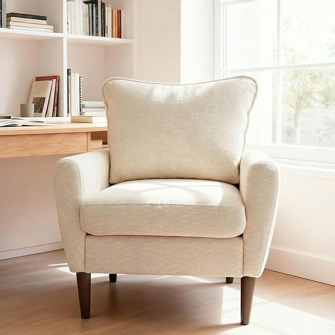 Living Room Furniture OLIXIS OLIXIS Comfy Accent Chair for Living Room Bedroom and Waiting Room, Upholstered Mid-Century Reading Chair with Pillow and Solid Wood Legs, Wide Singe M