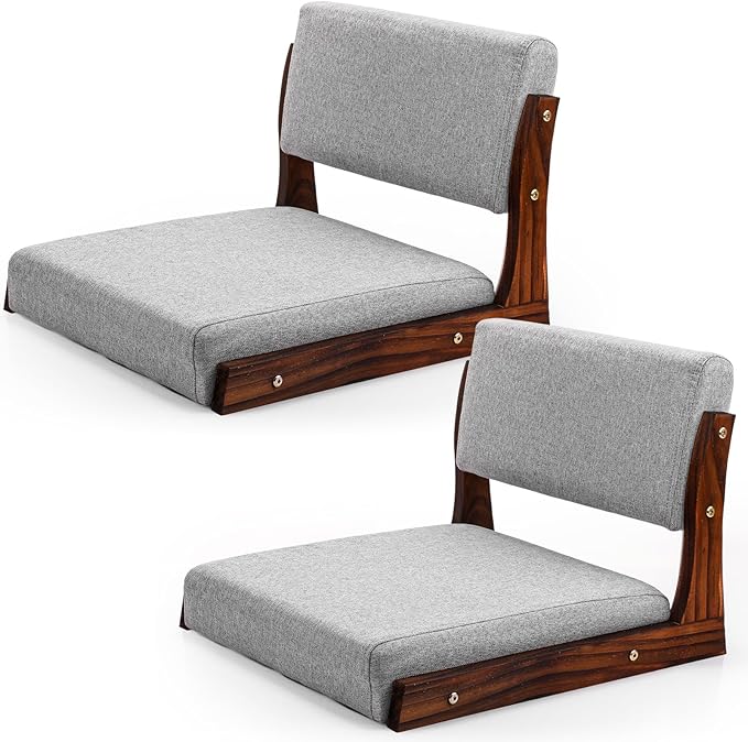 Living Room Furniture Geetery Geetery 2 Pack Tatami Chairs with Back Support & Cushion, Japanese Floor Chair, Walnut Meditation Seat Floor Seating for Balcony, Bay Window, Living R