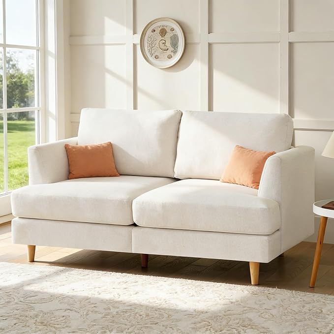 Living Room Furniture Busaurus Loveseat Sofa 56", Small Couches for Small Spaces Love Seat with 2-Seat Upholstered Cushion, Mid Century Modern Sofa Couches for Living Room, Deep Co