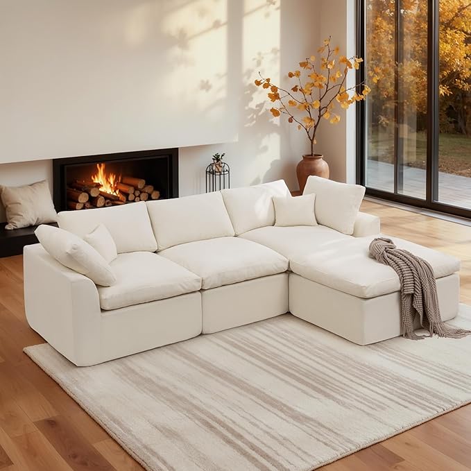 Living Room Furniture Korser 112" Cloud Sectional Couches for Living Room, Modern Modular Sectional Sofa with Ottoman, Boneless Cloud Couch with Comfy Deep Seats, Fluffy Chenille L