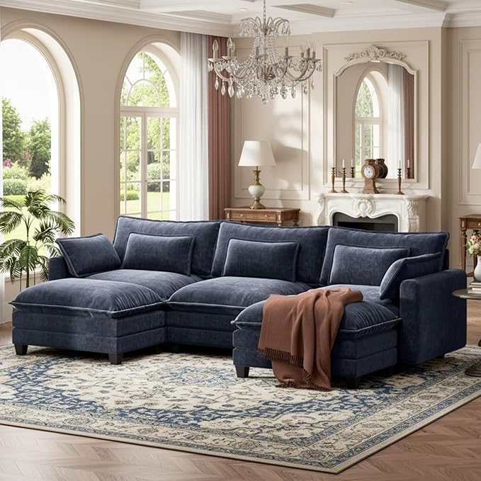 Kitchen Furniture Marsail Marsail Modular Sectional Sofa 110.6" U-Shaped Modern Comfy Cloud Couch, 5-Seat Chenille Deep Seat Sofa with Throw Pillow & Movable Ottoman for Living Roo