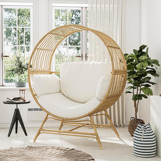 Bedroom Furniture Bifanuo Bifanuo Oversized Egg Chair Indoor/Outdoor Rattan Hanging Basket Chair with Thickened Cushion Supports 350LBS – Wicker Patio Lounge Chair for Balcony Porc