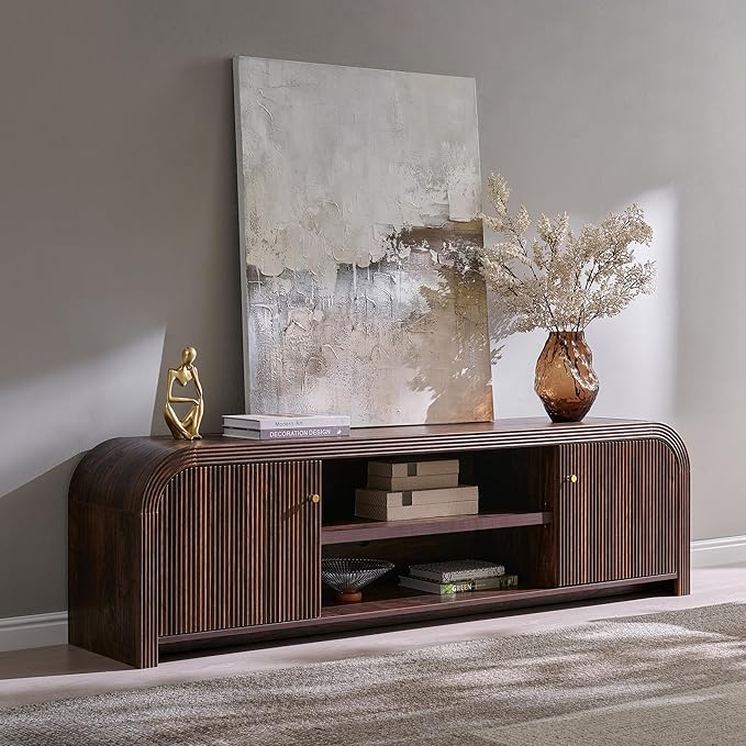 Living Room Furniture T4TREAM T4TREAM 70" Modern Fluted TV Stand, Long TV Table Entertainment Center with Storage, Media Console for Living Room with Door and Adjustable Shelves (D