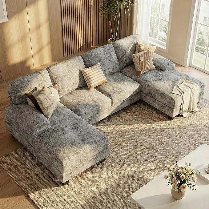 Living Room Furniture Homall Homall Modular Sectional U Shaped Sofa Couches for Living Room, Comfy Chenille 4 Seat Sofa Set with Removable Pillows, Lounge Chaise Upholstered Couch
