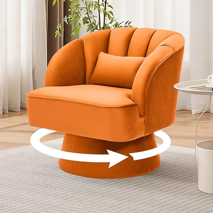 Living Room Furniture GAOMON GAOMON Modern Swivel Barrel Accent Chair, 360° Velvet Upholstered Armchair with Striped Backrest & Plush Padding, Comfy Round Lounge Chair for Living R