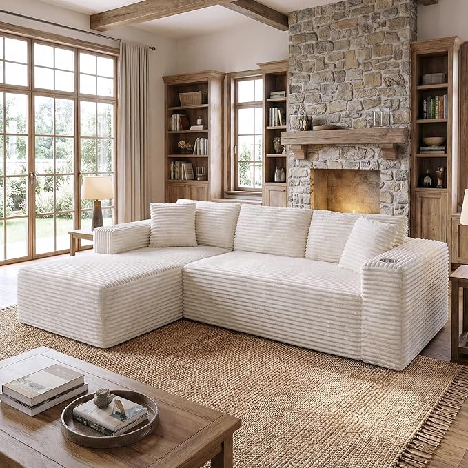 Living Room Furniture Shintenchi Shintenchi Boneless Couches for Living Room,Modular Sectional Sofa with 2 Cup Holders,Memory Foam Cloud Couch with L Shaped Oversized Chaise,No Ass