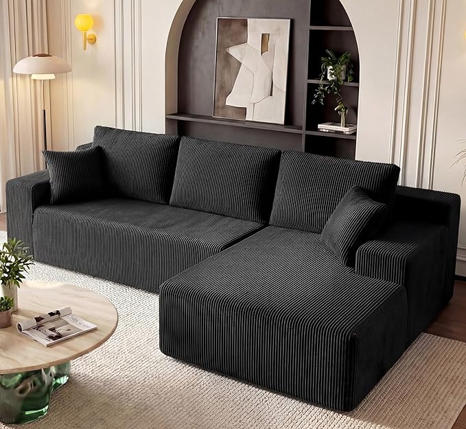 Living Room Furniture GRUSIGN Cloud Sectional Boneless Couches for Living Room, Modular L Shaped Couch with Deep Seat Oversized Right Facing Chaise, Memory Foam Compressed Spineles