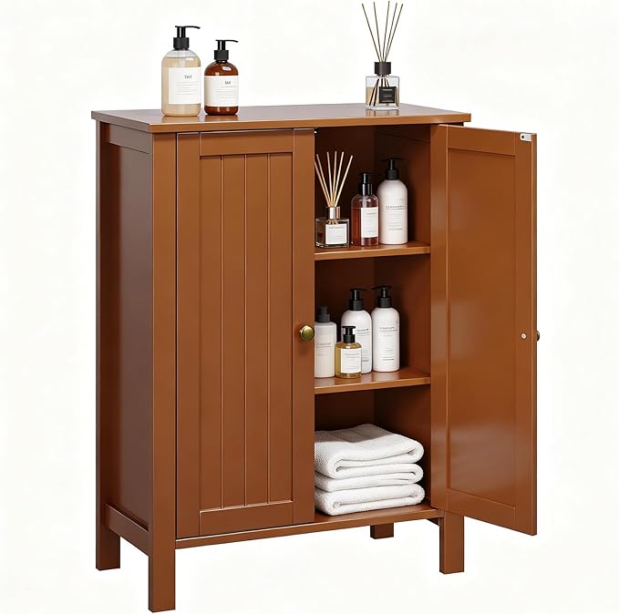 Bathroom Storage Bonnlo Bonnlo Free Standing Bathroom Storage Cabinet, Rustic Brown Floor Cabinet with Doors, Small Wooden Accent Sideboard Console for Entryway, Kitchen, Living Room Organization