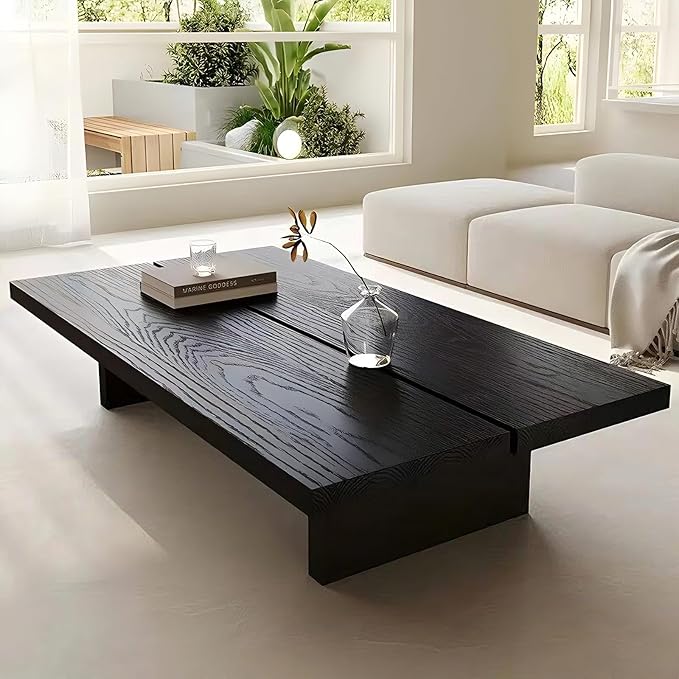 Living Room Furniture Quvex Solid Wood Coffee Table, Rectangle Low Profile Center Table with Deep Wood Grain