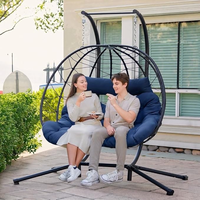 Bedroom Furniture Easyego Easyego Double Egg Chair with Stand Hammock Swing Chair 2 Person Outdoor Indoor Hanging Loveseat with UV Resistant Removable Cushion for Patio Living Room