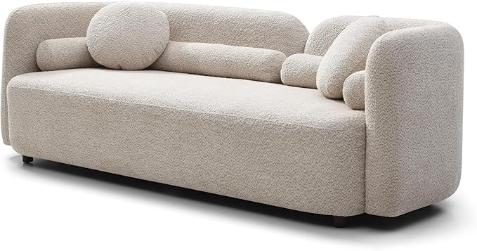 Living Room Decor WEALTHOUSE Modern Japandi Curved Boucle Sofa Couch, Minimalist Upholstered Living Room Seating, Cloud Style Lounge Furniture with Pillows,Apartment Accent for Hom