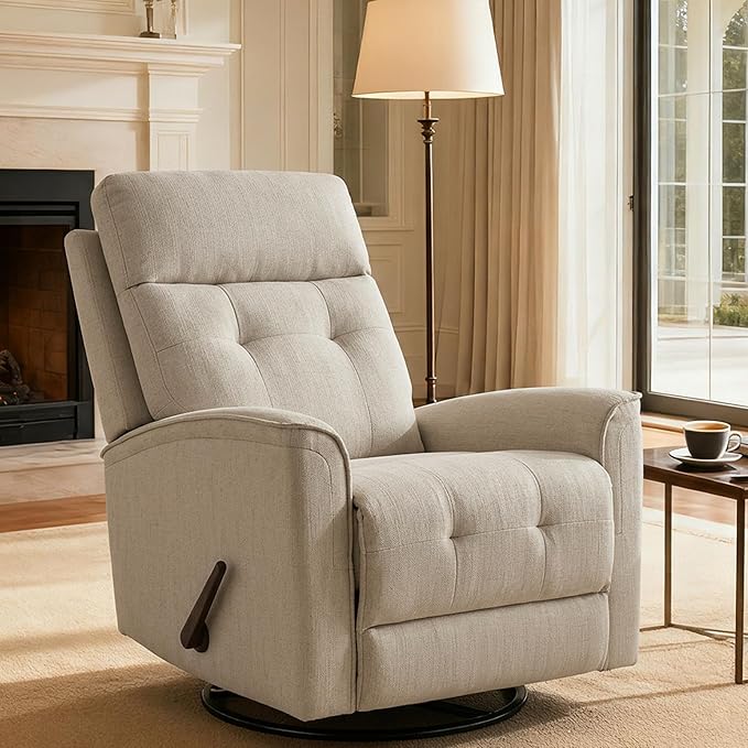 Living Room Furniture GNMLP2020 Swivel Rocker Recliner Chair for Adults, Rocking Chair, Small Swivel Recliner for Small Spaces, Living Room, Bedroom, RV(Beige)