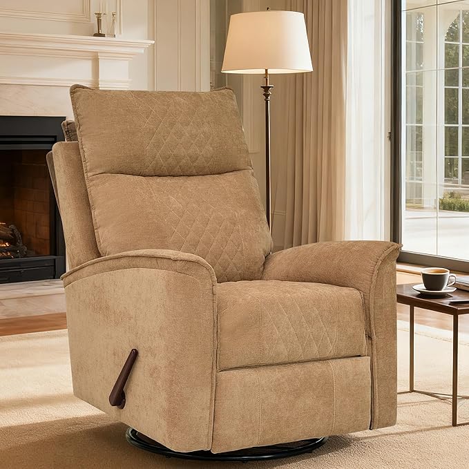 Living Room Furniture GNMLP2020 Swivel Rocker Recliner Chair for Adults, Rocking Chair, Small Swivel Recliner for Small Spaces, Living Room, Bedroom, RV(Khaki)