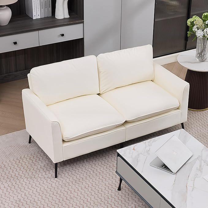 Living Room Furniture KEIKI KEIKI Faux Leather Loveseat, Mid Century Modern Comfy Sofa Couch, Mini Deep Seat 2-Seater Settee Loveseat Couches for Office Living Room Bedroom Apartme